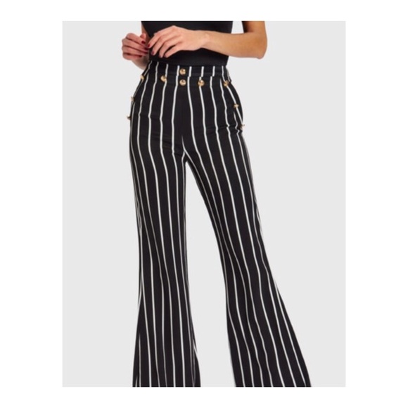 striped flared trousers